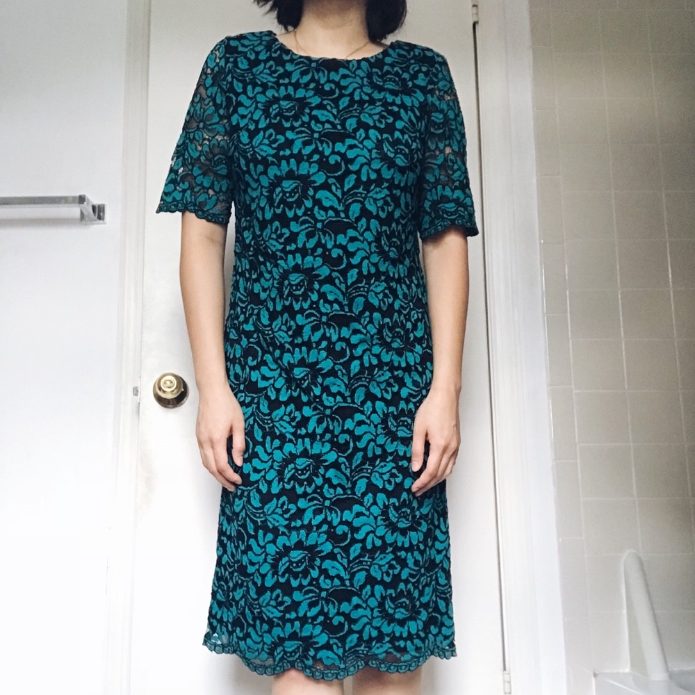 Teal and black lace dress